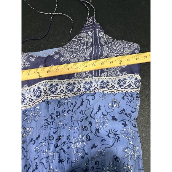 Lucky Brand Layla Midi Dress Womens XL Blue Chiffon FairyGrunge Boho 90s Bandana - Picture 4 of 7